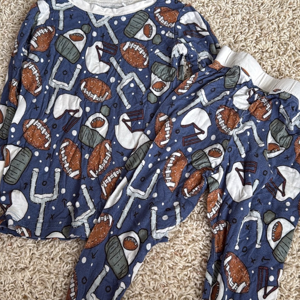 Playful Sports Print Kids Pajama Set - Blue and Brown